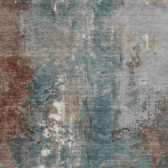 Rust And Teal Blue Abstract Washable Indoor Outdoor Area Rug Photo 3