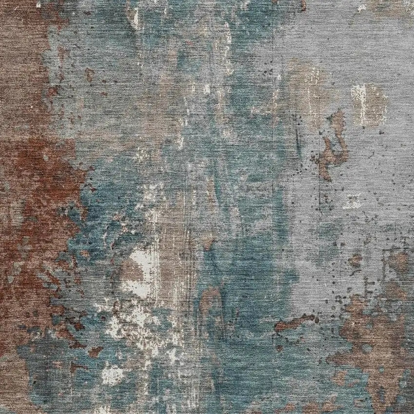 Rust And Teal Blue Abstract Washable Indoor Outdoor Area Rug Photo 3