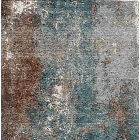 Rust And Teal Blue Abstract Washable Indoor Outdoor Area Rug Photo 4