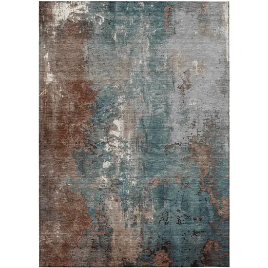 Rust And Teal Blue Abstract Washable Indoor Outdoor Area Rug Photo 3