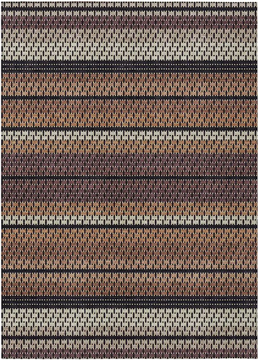 Rust Beige And Black Striped Washable Indoor Outdoor Area Rug Photo 7