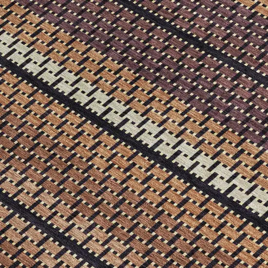 Rust Beige And Black Striped Washable Indoor Outdoor Area Rug Photo 2