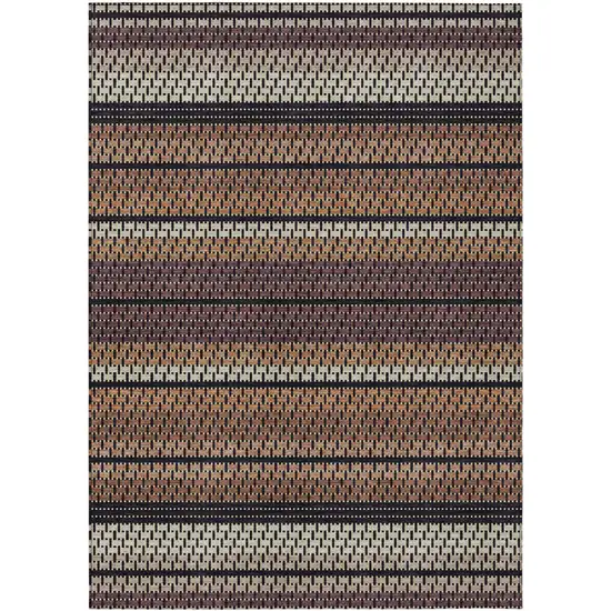 Rust Beige And Black Striped Washable Indoor Outdoor Area Rug Photo 8