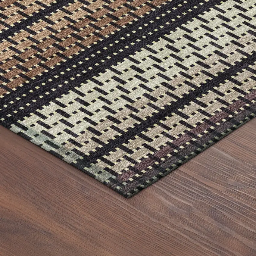 Rust Beige And Black Striped Washable Indoor Outdoor Area Rug Photo 5