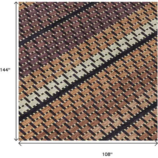 Rust Beige And Black Striped Washable Indoor Outdoor Area Rug Photo 6