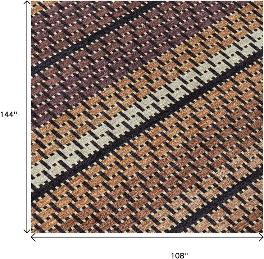 Rust Beige And Black Striped Washable Indoor Outdoor Area Rug Photo 6