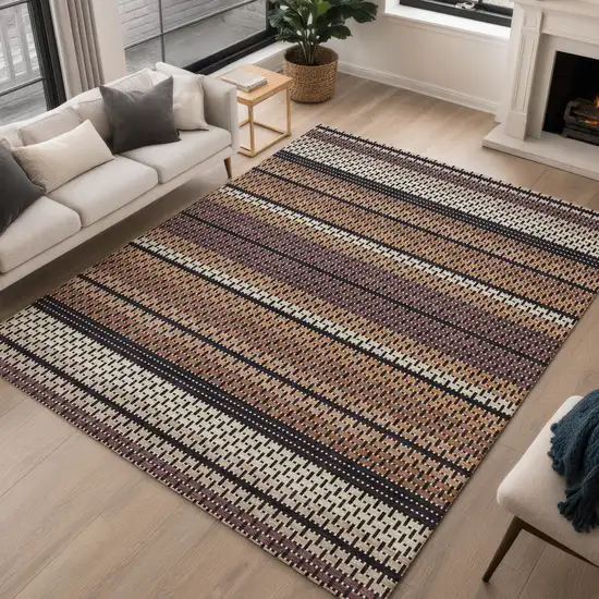 Rust Beige And Black Striped Washable Indoor Outdoor Area Rug Photo 3