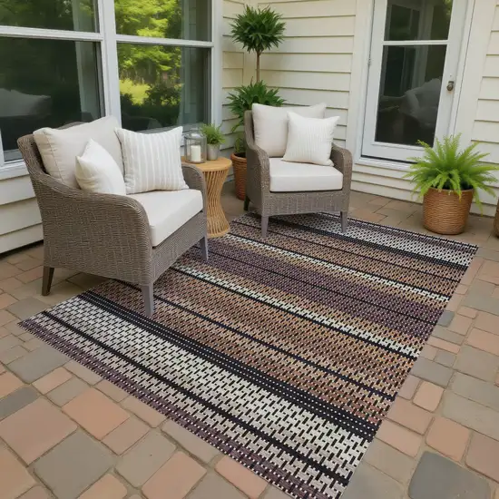 Rust Beige And Black Striped Washable Indoor Outdoor Area Rug Photo 2