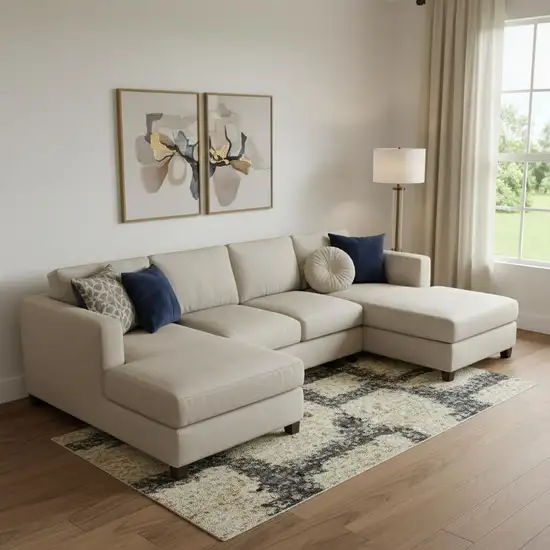 Rust Beige And Blue Abstract Washable Area Rug With UV Protection Photo 2