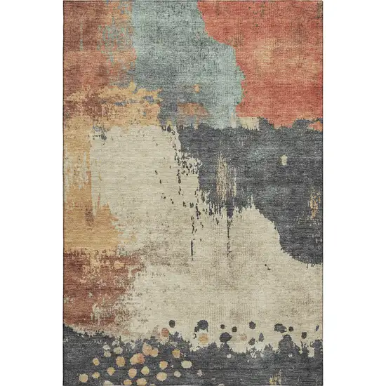 Rust Beige And Blue Abstract Washable Area Rug With UV Protection Photo 7
