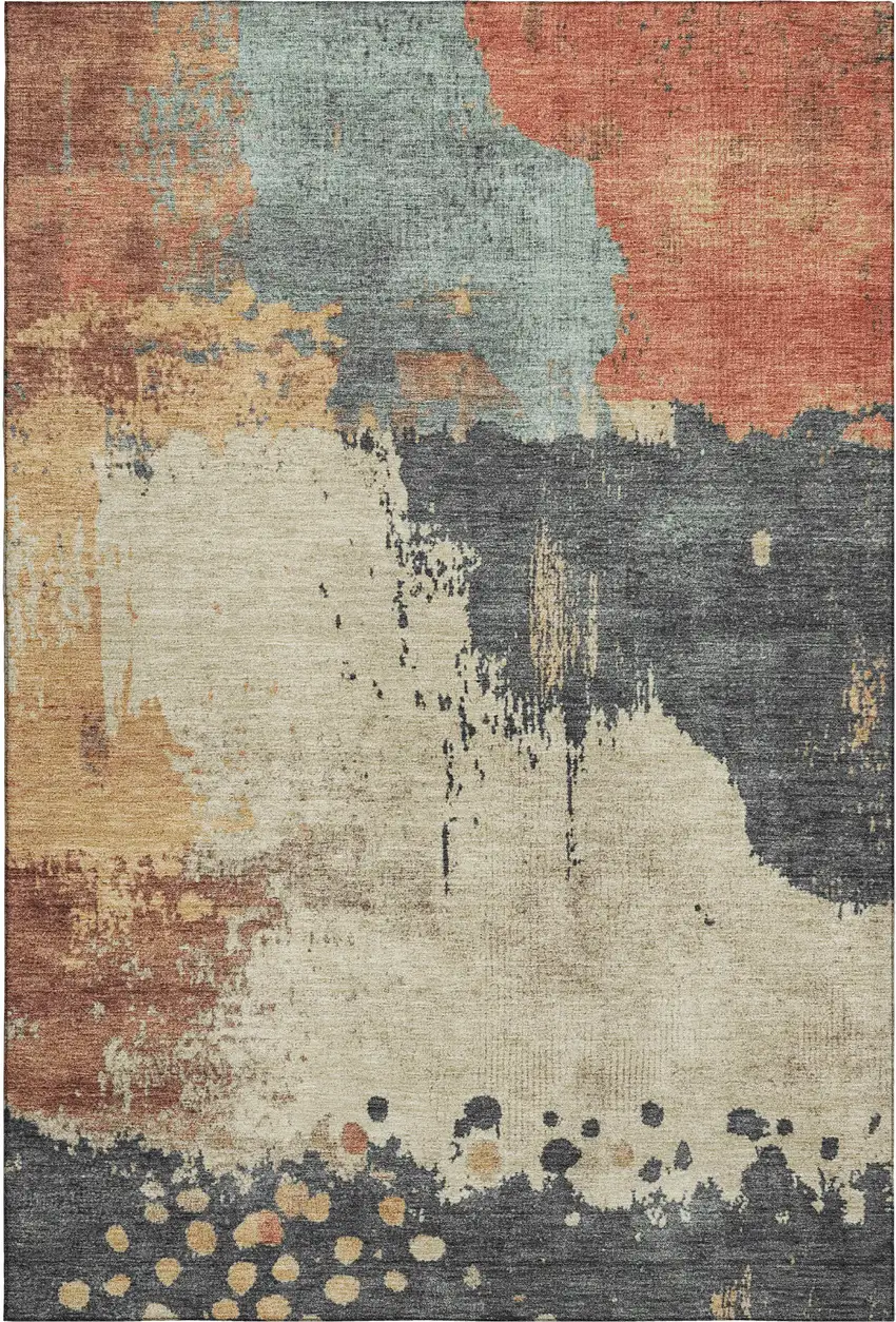Rust Beige And Blue Abstract Washable Area Rug With UV Protection Photo 7