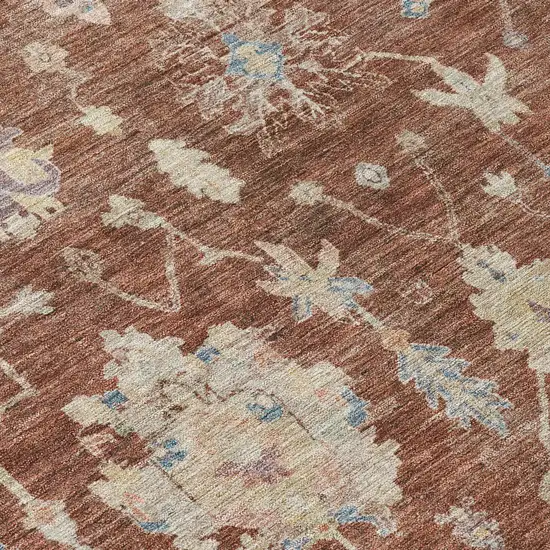 Rust Beige And Blue Floral Washable Indoor Outdoor Area Rug Photo 1