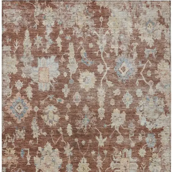 Rust Beige And Blue Floral Washable Indoor Outdoor Area Rug Photo 5