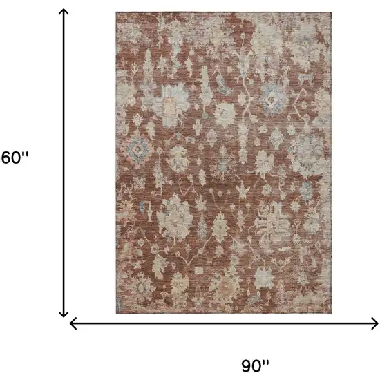 Rust Beige And Blue Floral Washable Indoor Outdoor Area Rug Photo 3