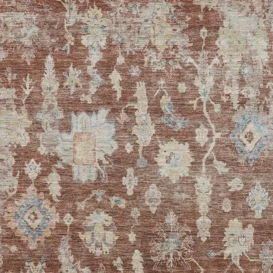 Rust Beige And Blue Floral Washable Indoor Outdoor Area Rug Photo 4