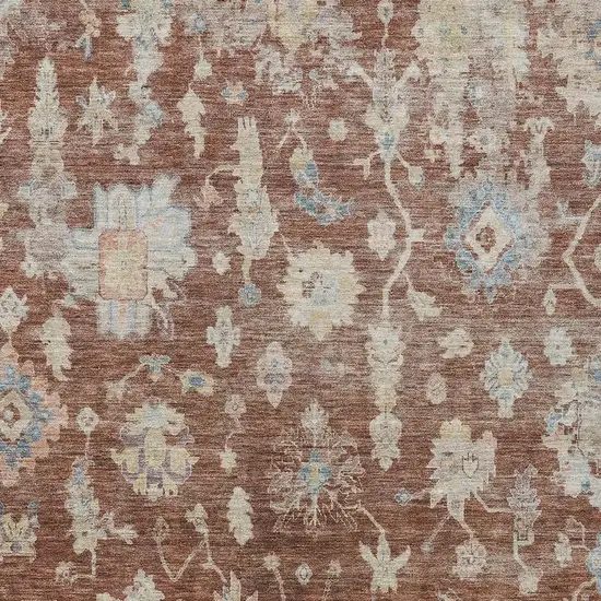 Rust Beige And Blue Floral Washable Indoor Outdoor Area Rug Photo 4