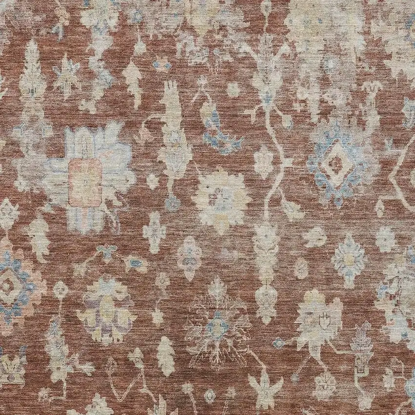 Rust Beige And Blue Floral Washable Indoor Outdoor Area Rug Photo 4