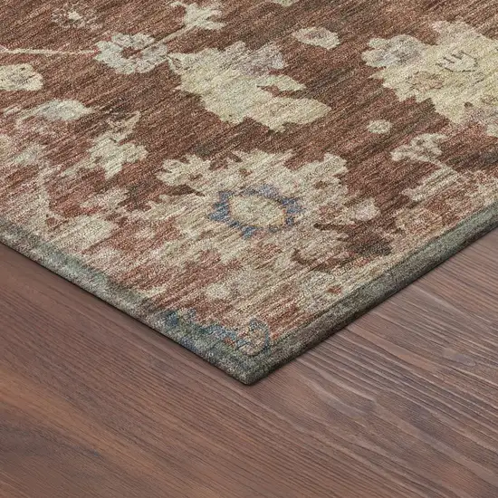 Rust Beige And Blue Floral Washable Indoor Outdoor Area Rug Photo 9