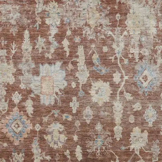 Rust Beige And Blue Floral Washable Indoor Outdoor Area Rug Photo 4