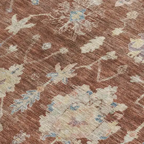 Rust Beige And Blue Floral Washable Indoor Outdoor Area Rug Photo 2