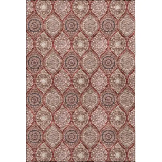 Rust Beige And Brick Red Ogee Washable Area Rug With UV Protection Photo 3