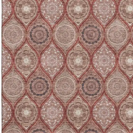 Rust Beige And Brick Red Ogee Washable Area Rug With UV Protection Photo 2