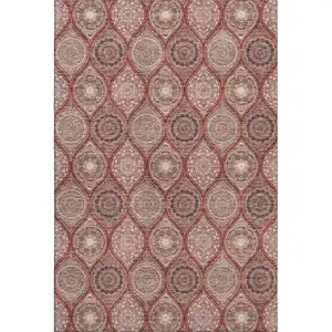 Photo of Rust Beige And Brick Red Ogee Washable Area Rug With UV Protection
