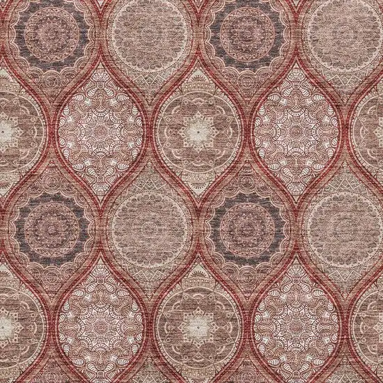 Rust Beige And Brick Red Ogee Washable Area Rug With UV Protection Photo 2