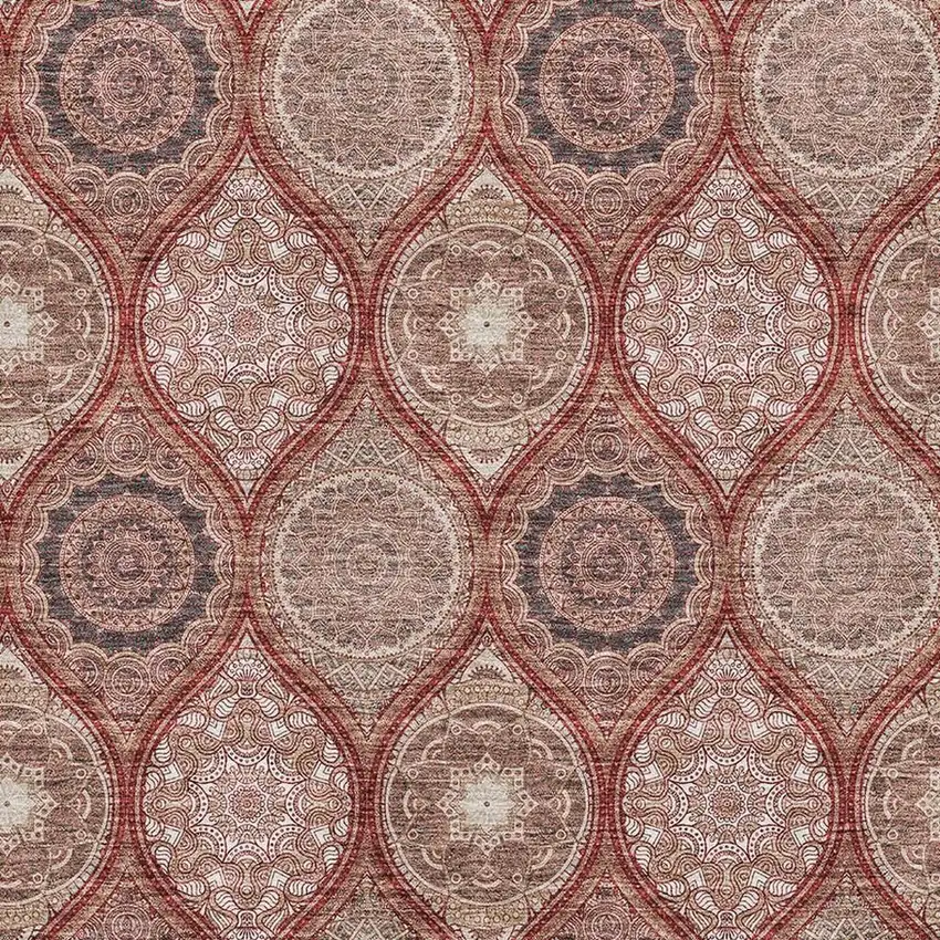 Rust Beige And Brick Red Ogee Washable Area Rug With UV Protection Photo 2