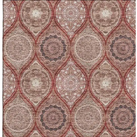 Rust Beige And Brick Red Ogee Washable Area Rug With UV Protection Photo 2