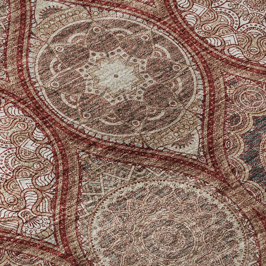 Rust Beige And Brick Red Ogee Washable Area Rug With UV Protection Photo 9