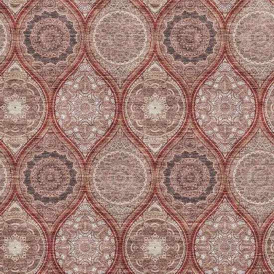 Rust Beige And Brick Red Ogee Washable Area Rug With UV Protection Photo 2