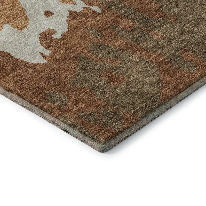 Rust Beige And Brown Abstract Washable Area Rug With UV Protection Photo 7