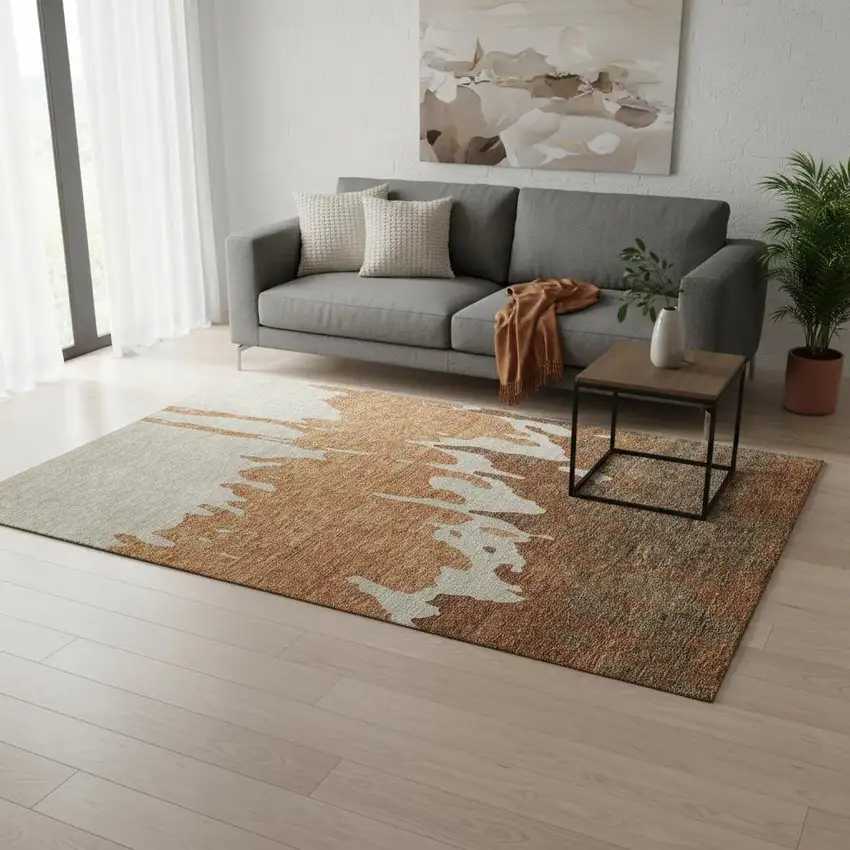 Rust Beige And Brown Abstract Washable Area Rug With UV Protection Photo 2