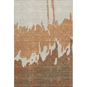 Photo of Rust Beige And Brown Abstract Washable Area Rug With UV Protection