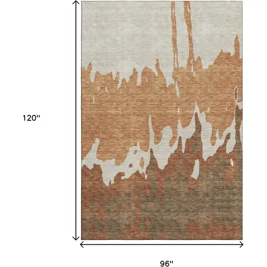 Rust Beige And Brown Abstract Washable Area Rug With UV Protection Photo 9