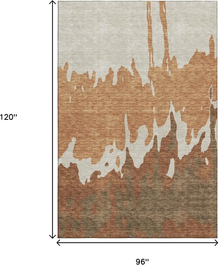 Rust Beige And Brown Abstract Washable Area Rug With UV Protection Photo 9