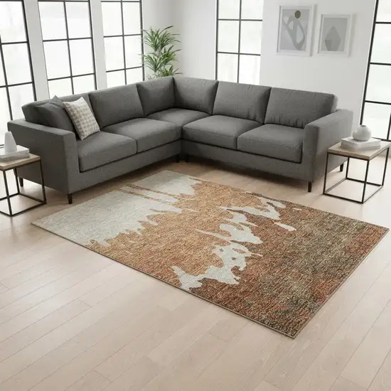 Rust Beige And Brown Abstract Washable Area Rug With UV Protection Photo 2