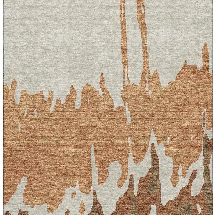 Rust Beige And Brown Abstract Washable Area Rug With UV Protection Photo 3