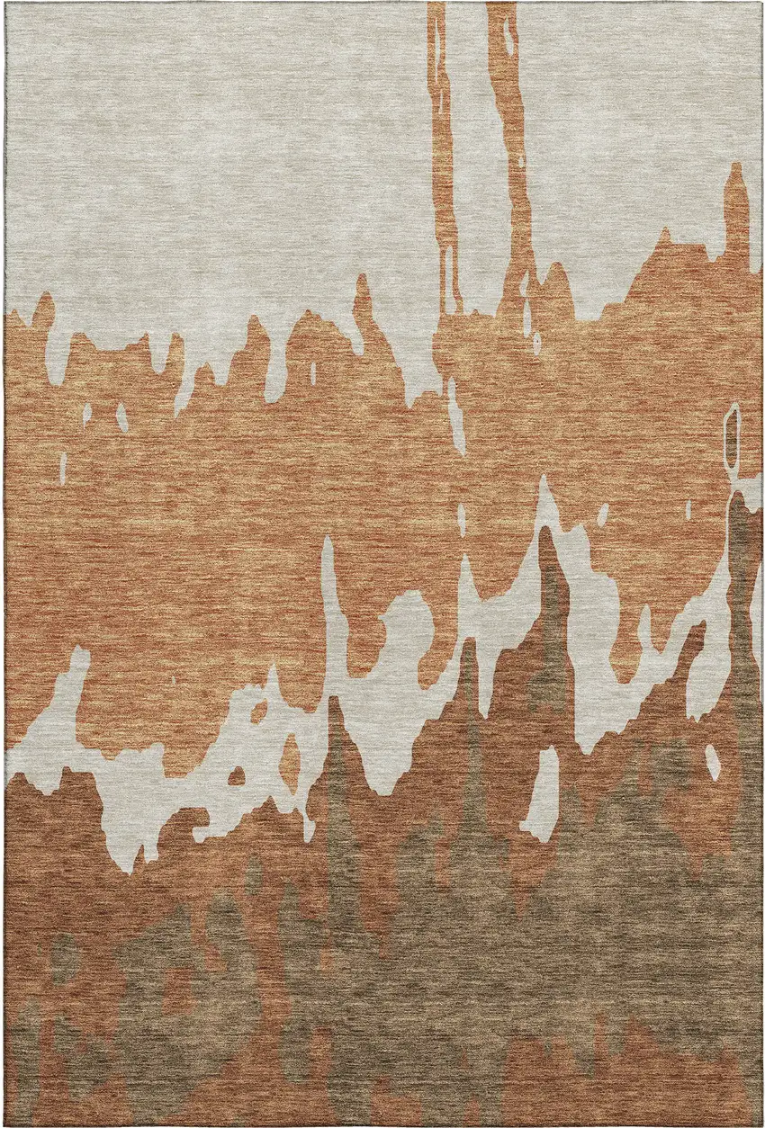 Rust Beige And Brown Abstract Washable Area Rug With UV Protection Photo 1