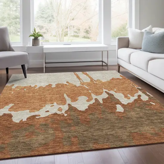 Rust Beige And Brown Abstract Washable Area Rug With UV Protection Photo 4