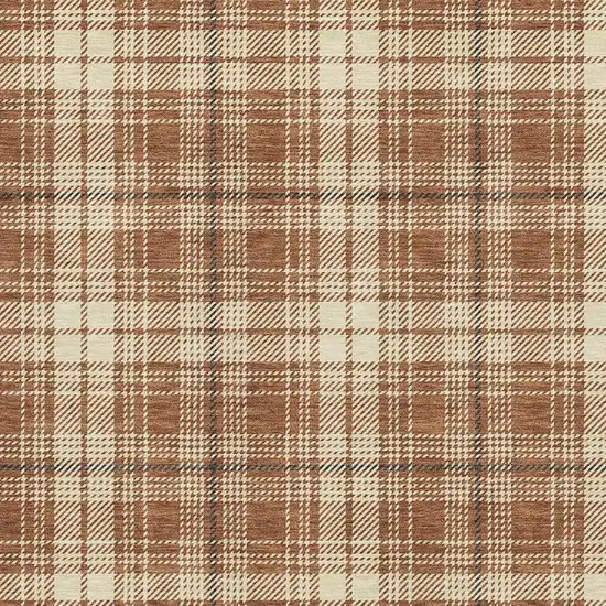Rust Beige And Brown Plaid Washable Area Rug With UV Protection Photo 2