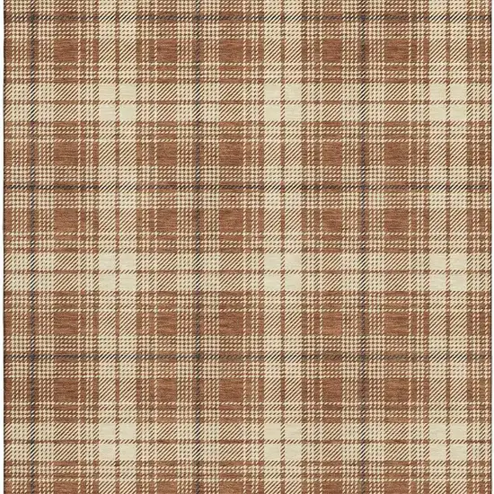 Rust Beige And Brown Plaid Washable Area Rug With UV Protection Photo 3