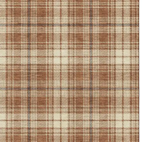 Rust Beige And Brown Plaid Washable Area Rug With UV Protection Photo 2