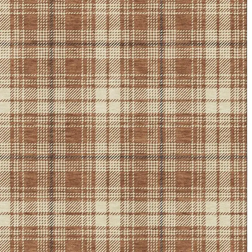 Rust Beige And Brown Plaid Washable Area Rug With UV Protection Photo 2