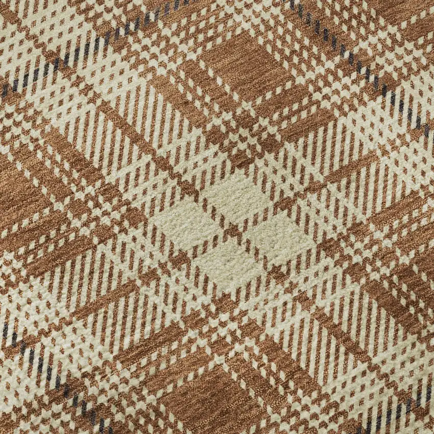 Rust Beige And Brown Plaid Washable Area Rug With UV Protection Photo 9