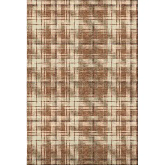 Rust Beige And Brown Plaid Washable Area Rug With UV Protection Photo 3