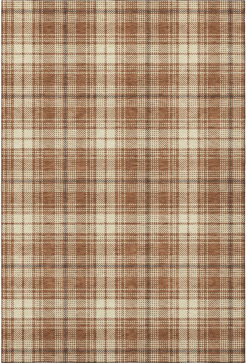 Rust Beige And Brown Plaid Washable Area Rug With UV Protection Photo 4