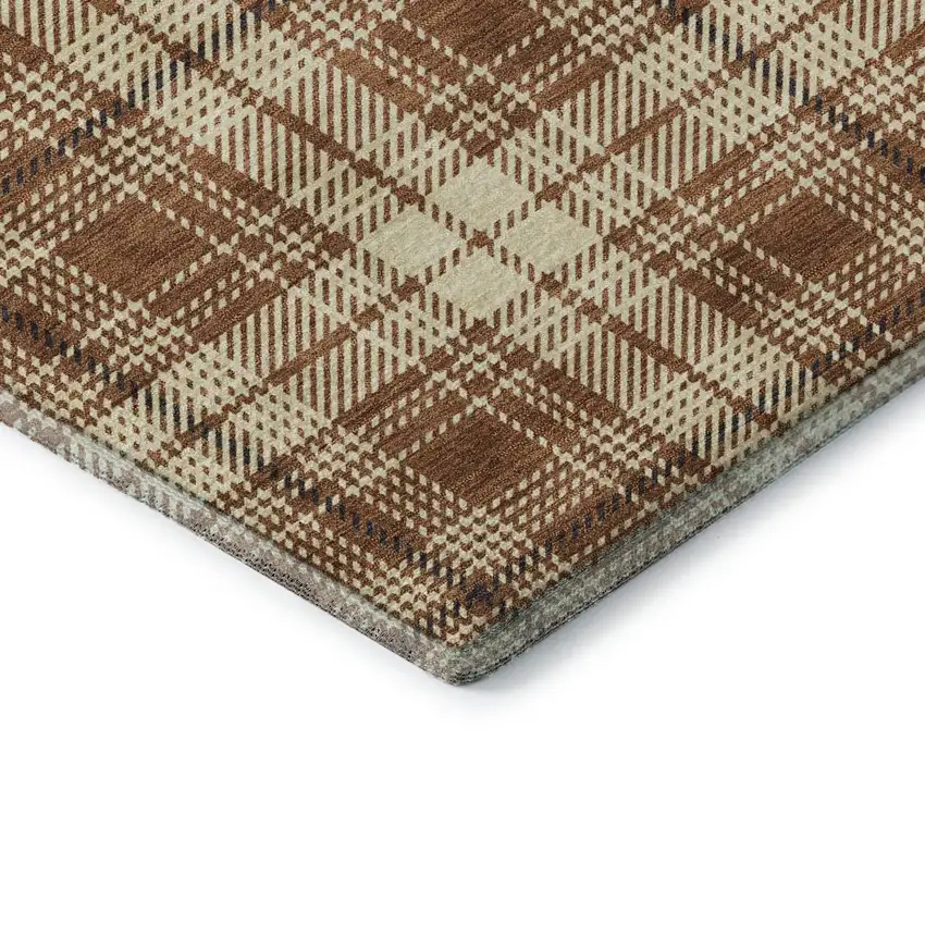 Rust Beige And Brown Plaid Washable Area Rug With UV Protection Photo 7