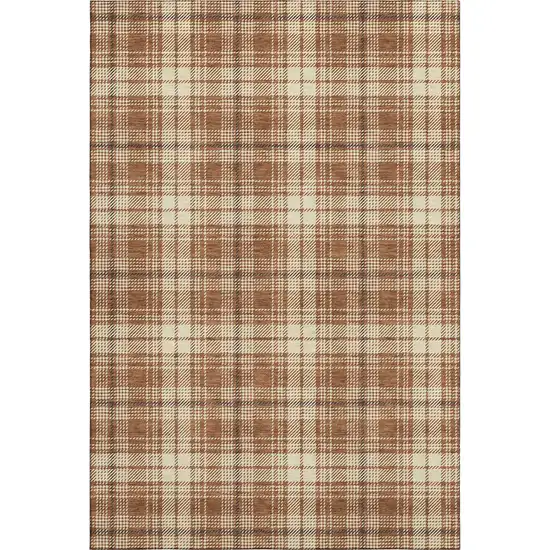 Rust Beige And Brown Plaid Washable Area Rug With UV Protection Photo 1